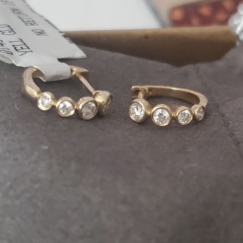 Four Diamond huggie hoops real 14k yellow gold Saks Fifth Avenue